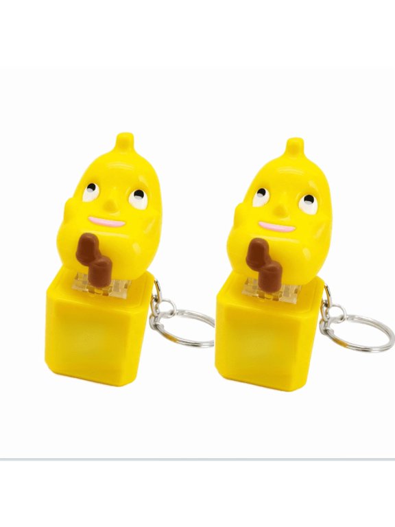 2026 Button-style Keychain, Banana Button Keychain with Real Sound & LED Light, Banana Button Desk Accessory, Adult Keyboard Clicker Fidget Keychain for Stress Relief 2pcs