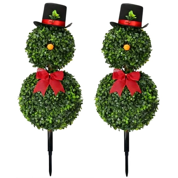 2026 CISIL & 2 Pack Christmas Snowman Topiary, 30'' Artificial Snowman Shaped Topiary Tree with Red Bow Santa Hat Boxwood Topiaries, Christmas Decorations Indoor Outdoor Home Fireplace & Porch