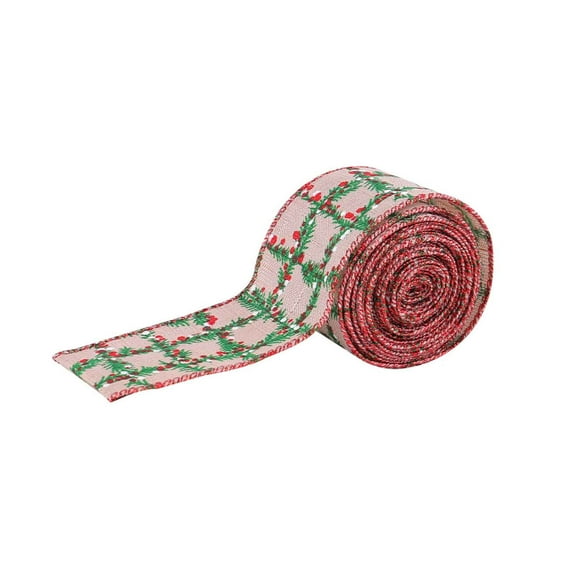 2026 CISIL & Christmas Ribbon Wired Jute Burlap Ribbon with Red and White Berry Print 1.96inch X 5 Yards Decorative Seasonal Gift Wrapping Ribbon for Holiday Winter DIY Crafts Decor (Red)