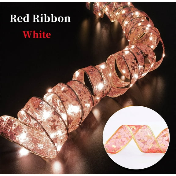 2026 CISIL & Christmas Tree Decorations String Lights 10M 100 LED Lights Copper Wire Ribbon Bows Lights for Party Weddings Holiday Christmas Tree Decorations (Red)
