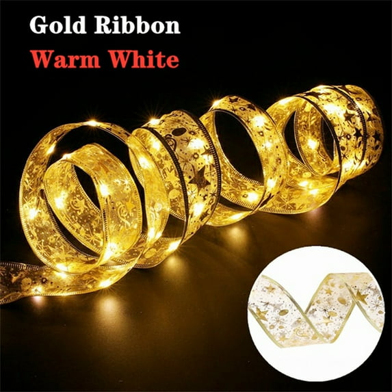 2026 CISIL & Christmas Tree Decorations String Lights 10M 100 LED Lights Copper Wire Ribbon Bows Lights for Party Weddings Holiday Christmas Tree Decorations (Gold-Warm)