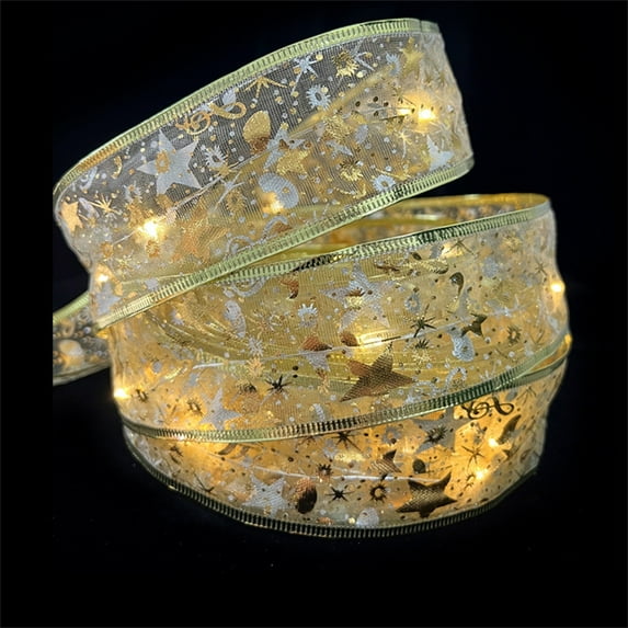 2026 CISIL & Christmas Tree Decorations String Lights 32ft 100 LED Lights Copper Wire Ribbon Bows Lights for Party Weddings Holiday Christmas Tree Decorations (Gold)