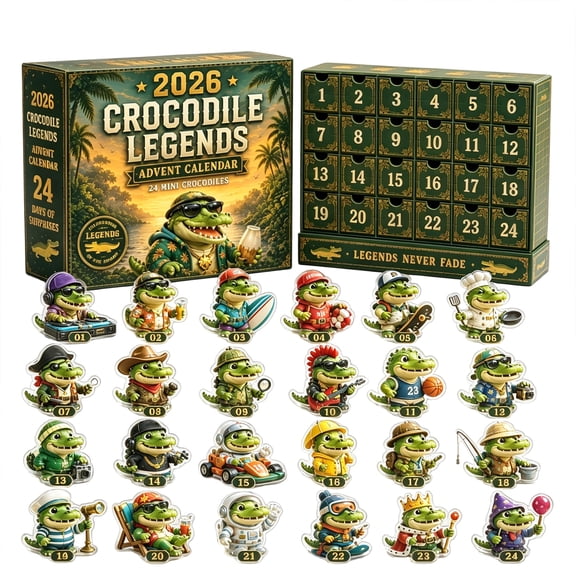 2026 CROCODILE LEGENDS Advent Calendar, 24 Days Crocodile Countdown Gift Box, 2D Acrylic Tropical Crocodile Collectible Ornaments Blind Box Calendar 2026