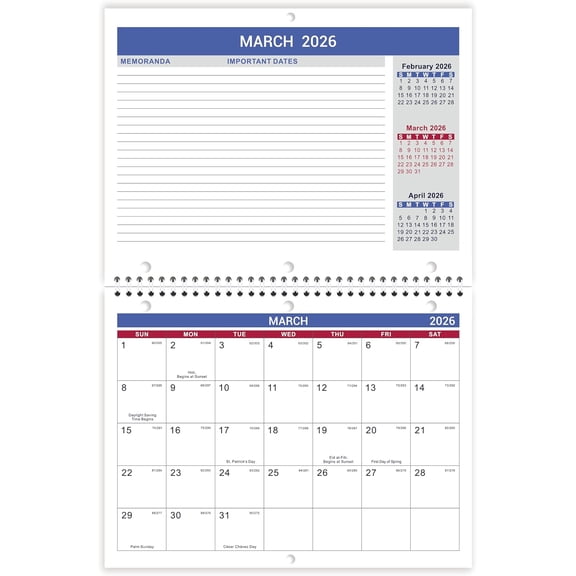 2026 Calendar - 2026 Wall Calendar, Jan. 2026 - Dec. 2026, 8.5" x 11", Memoranda Lined Pages with Thick Paper, Twin-Wire Binding, Holidays, Julian Dates
