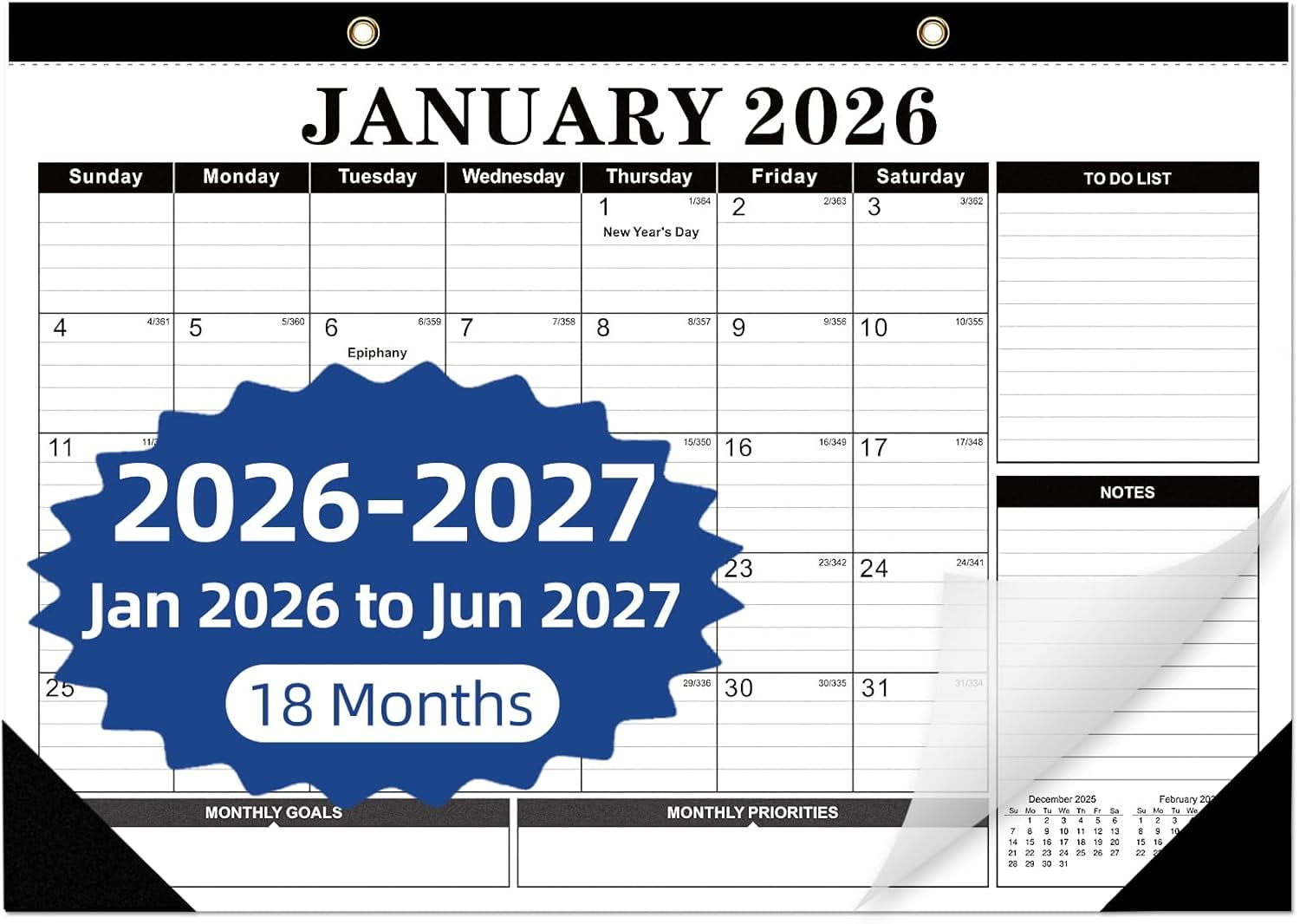 2026 Calendar, Desk Calendar 2026-2027 from January 2026 to June 2027, Big 17" x 12" Wall Calendar with Julian Dates, 18 Months Desk Planner for Home School Office Desktop, Christmas Gifts