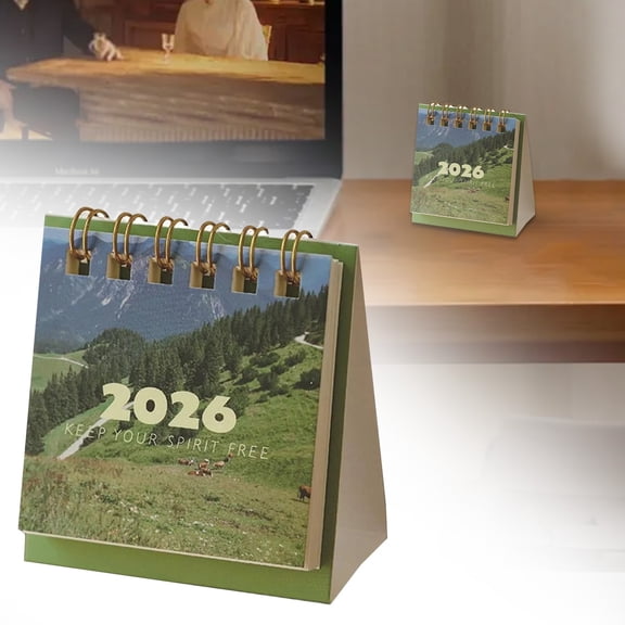 2026 Calendar Mini, Photo Desk Calendar 2026, Twin-Wire Bound Flip Standing Calendars for Table Desktop, Monthly Calendar Planner for Home Office School Supplies, 2.7''x2.5'', Grassland Walk