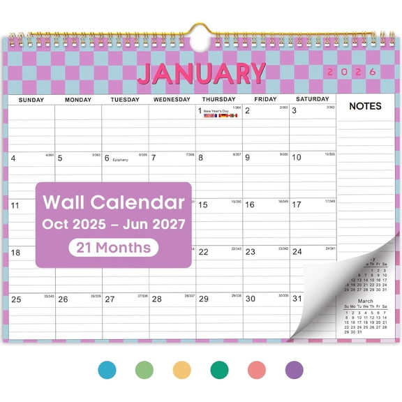 2026 Calendar, Monthly Wall Calendar from October 2025 to June 2027, 11.5" x 14.7", Spiral Binding Hanging Wall Calendar, Perfect for Home or Office,Floral