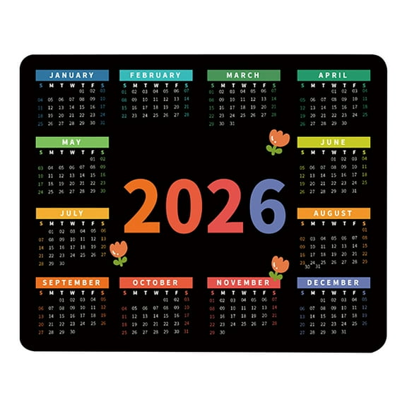 2026 Calendar Mouse Pad, Aesthetic Design Collection, Non-Slip Decorative Mousepad for Daily Planning & Workspace Decor, Black and Colorful