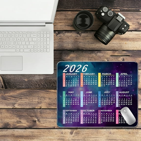 2026 Calendar Mouse Pad - Compact Desk Mat with Yearly Calendar for Office and Home Use Non Slip Backing
