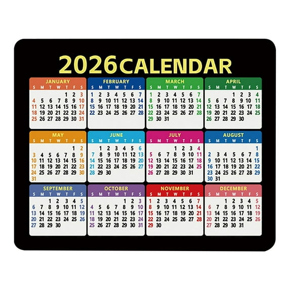 2026 Calendar Mouse Pad, Computer Mousepad with Stitched Edges for Wireless Mouse, Waterproof Mouse Mat with Non-Slip Rubber Base A