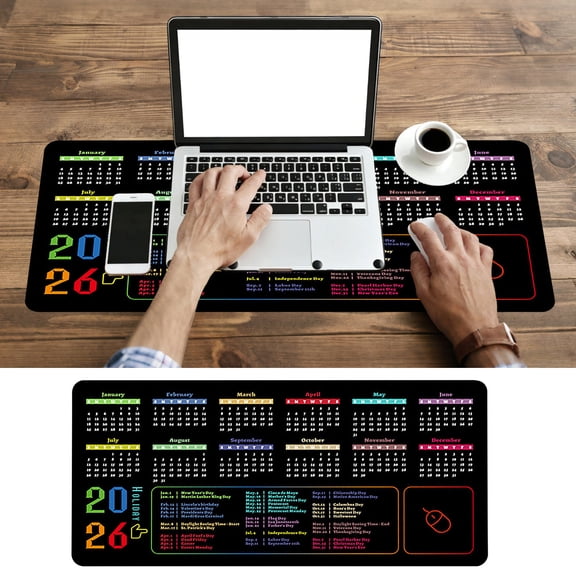 2026 Calendar Mouse Pad, Ergonomic Mouse Pads for Gaming, Computer Mousepad with Stitched Edges for Wireless Mouse, Waterproof Mouse Mat with Non-Slip Rubber Base, Horizontal