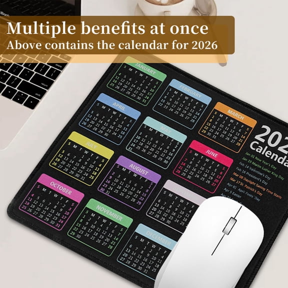 2026 Calendar Mouse Pad | Large Computer Mousepad with Stitched Edges for Wireless Mouse | Waterproof Non-Slip Rubber Base Mouse Mat | Ergonomic Desk Pad for Home Office Gaming