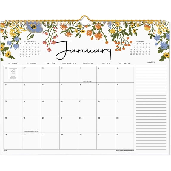 2026 Calendar, Wall Calendar 2026, 18 Months Calendar Runs From January 2026 - June 2027, 15" x 12", Twin-Wire Binding, Hanging Hook, Floral Design