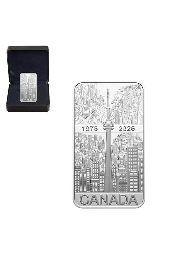 2026 Canada 1 oz CN Tower 50th Ann Silver Rectangular Coin Bar .9999 Fine