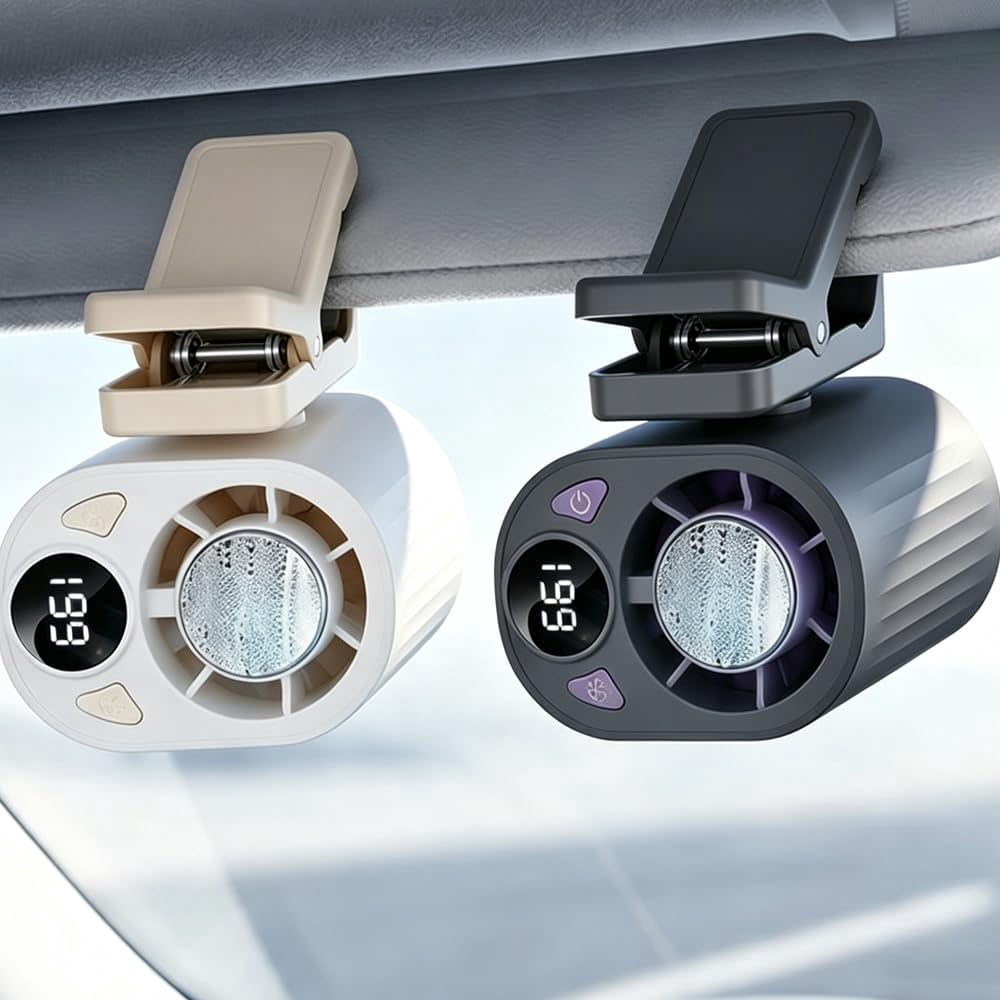 2026 Car Clip on Air Conditioner Fan, Hands-Free Personal Cooling Fan with LED Display, 360° Rotation Portable Mini Fan with 199 Speeds & Semi-Cooling Technology for Cars, Work, Outdoor