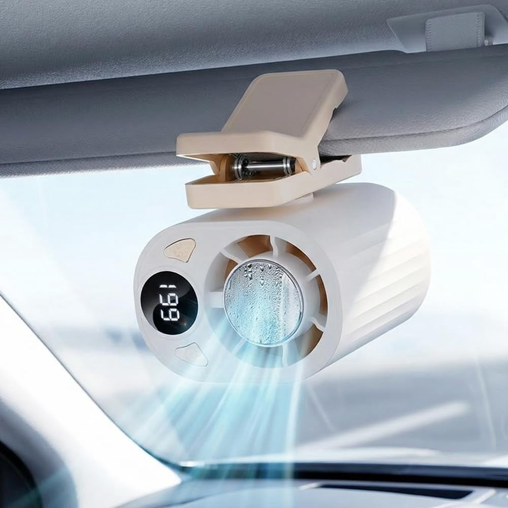2026 Car Clip on Air Conditioner Fan, Hands-Free Personal Cooling Fan with LED Display, 360° Rotation Portable Mini Fan with 199 Speeds & Semi-Cooling Technology for Cars, Work, Outdoor