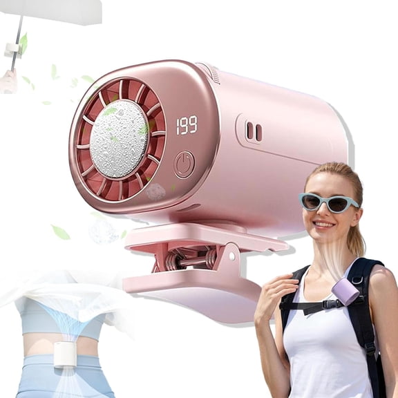 2026 Car Clip on Air Conditioner Fan with LED Display, 199 Speeds Adjustable, USB Rechargeable Personal Cooling Fan, Portable Waist-Clip Umbrella — The Ultimate Outdoor Cooling Gadget (pink)