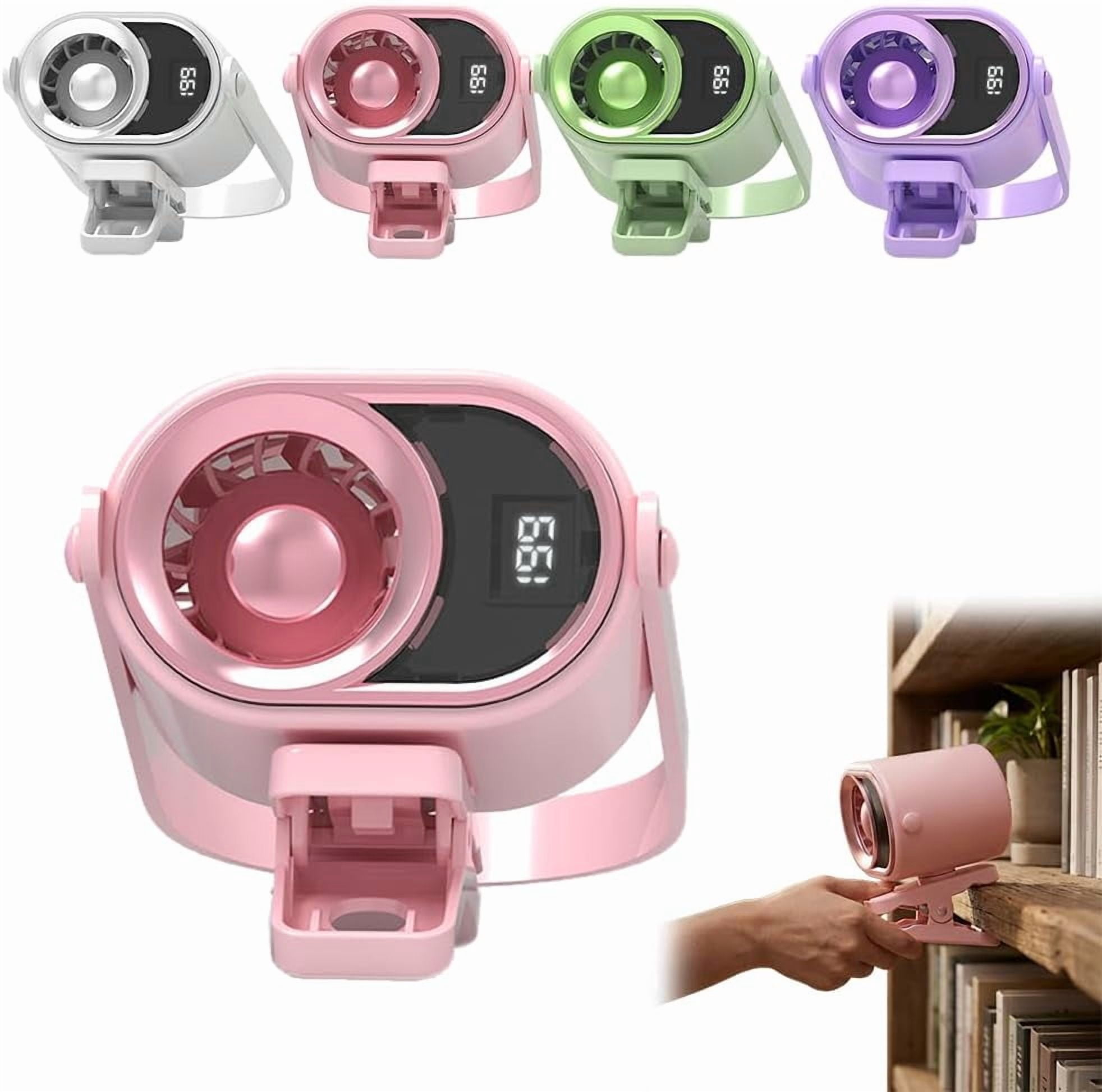 2026 Car Clip on Air Conditioner Fan with LED Display, 360° Rotation 199 Speed Adjustable USB Rechargeable Personal Cooling Fan, Portable Mini Cooling System for Auto Vehicle Travel Office (1, Pink)