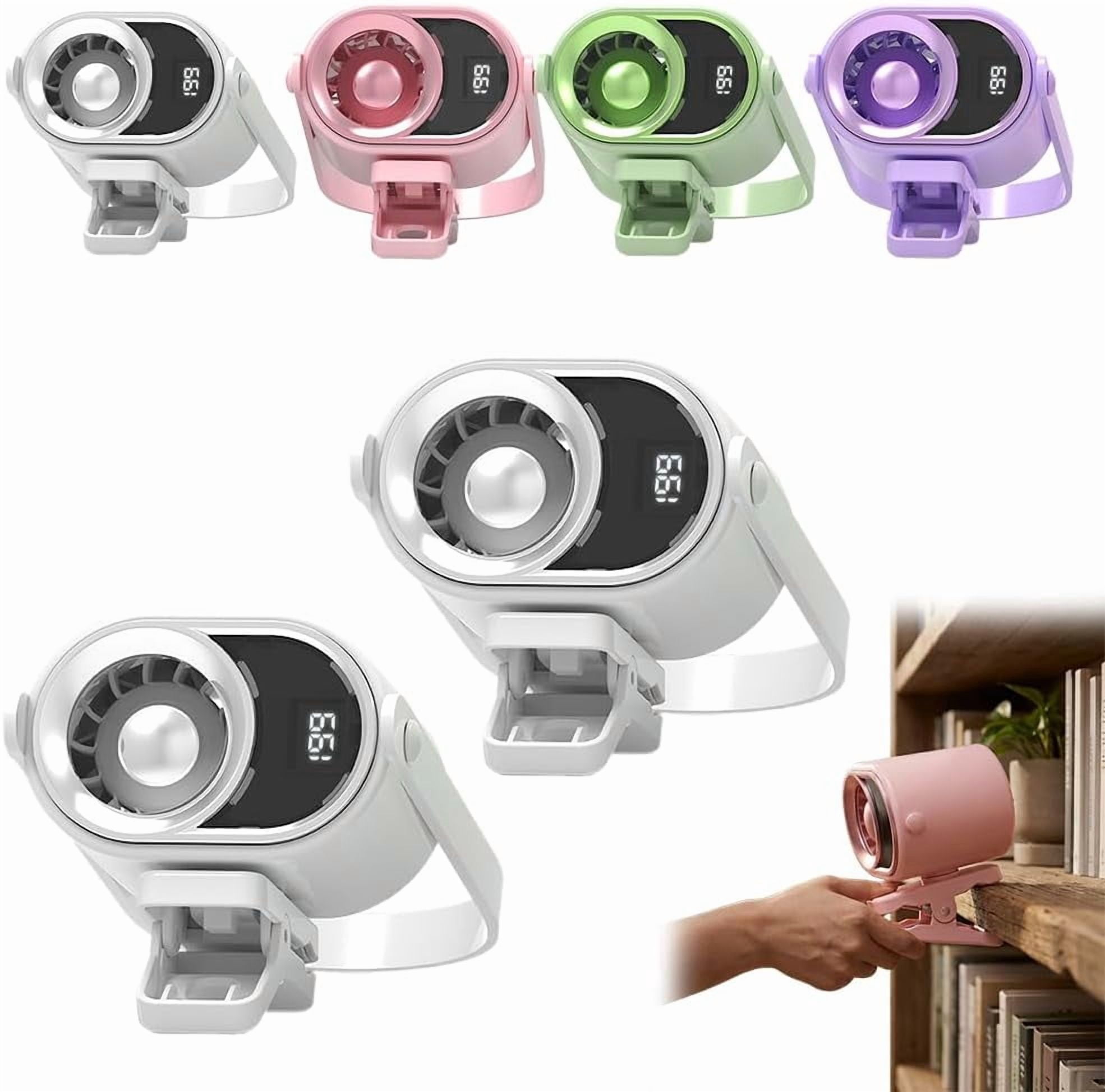 2026 Car Clip on Air Conditioner Fan with LED Display, 360° Rotation 199 Speed Adjustable USB Rechargeable Personal Cooling Fan, Portable Mini Cooling System for Auto Vehicle Travel Office (2, White)