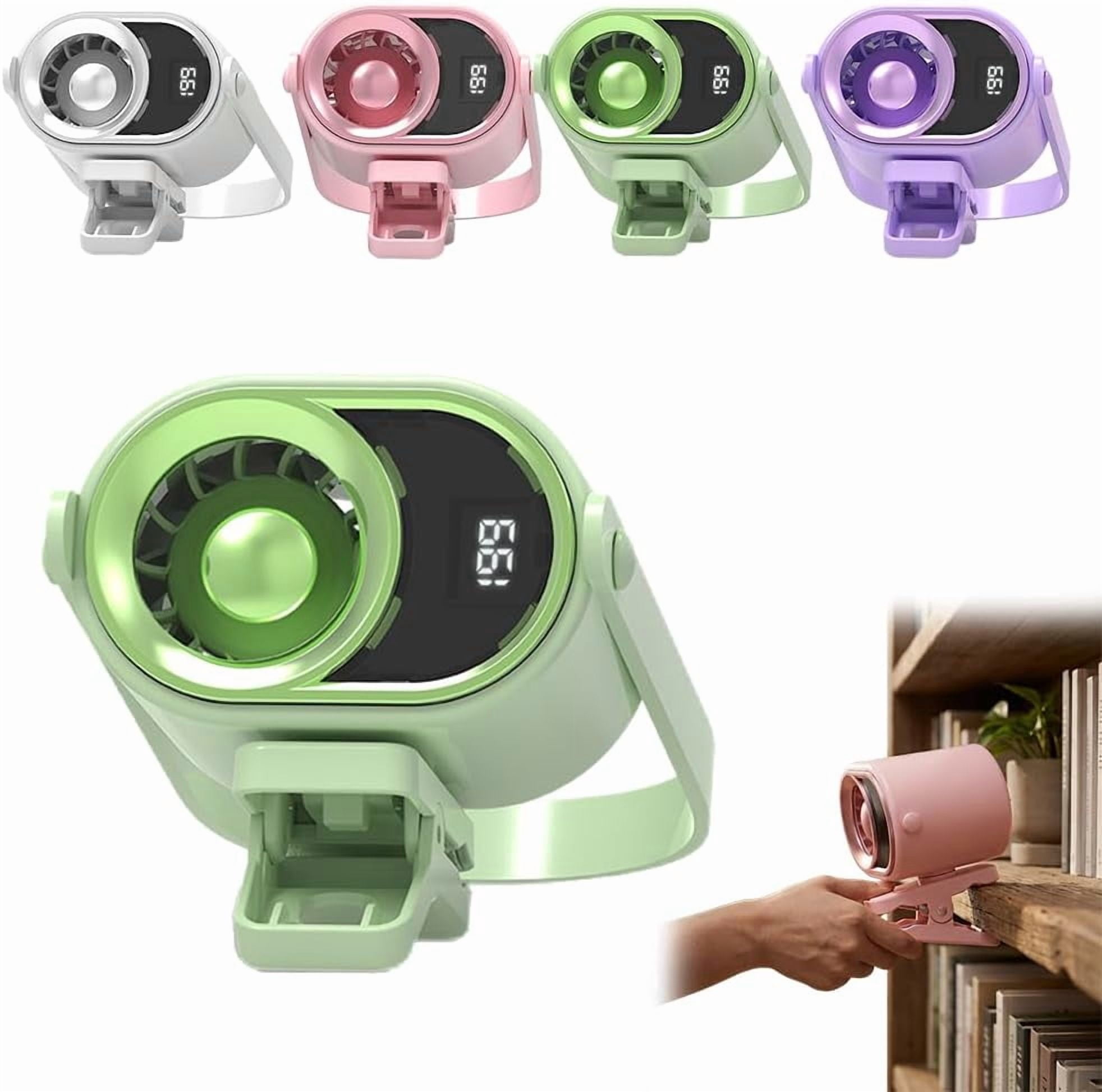 2026 Car Clip on Air Conditioner Fan with LED Display, 360° Rotation 199 Speed Adjustable USB Rechargeable Personal Cooling Fan, Portable Mini Cooling System for Auto Vehicle Travel Office (1, Green)