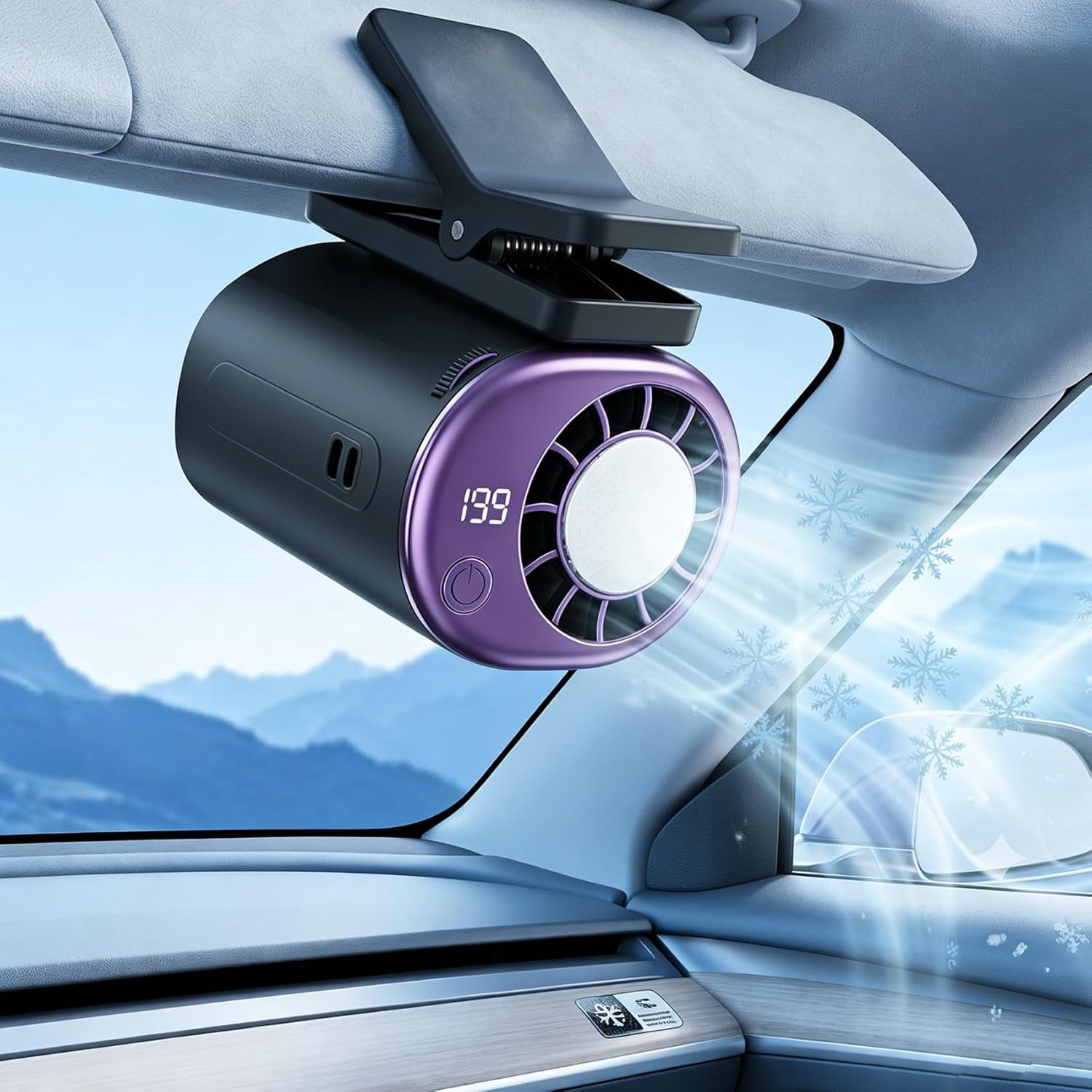2026 Car Clip On Air Conditioner Fan with LED Display - 360° Rotation, 199 Speeds Adjustable, USB Rechargeable Personal Cooling Fan, 16℃ Semi-Cooling Wide Clamp 2000mAh Battery(wwx)