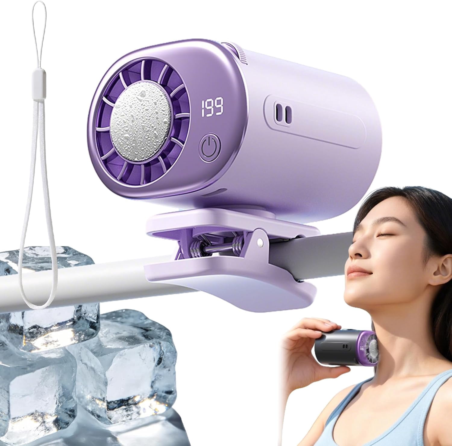2026 Car Clip on Air Conditioner Fan with LED Display - 360° Rotation, 199 Speeds Adjustable, USB Rechargeable Personal Cooling Fan, 16℃ Semi-Cooling Wide Clamp Detachable