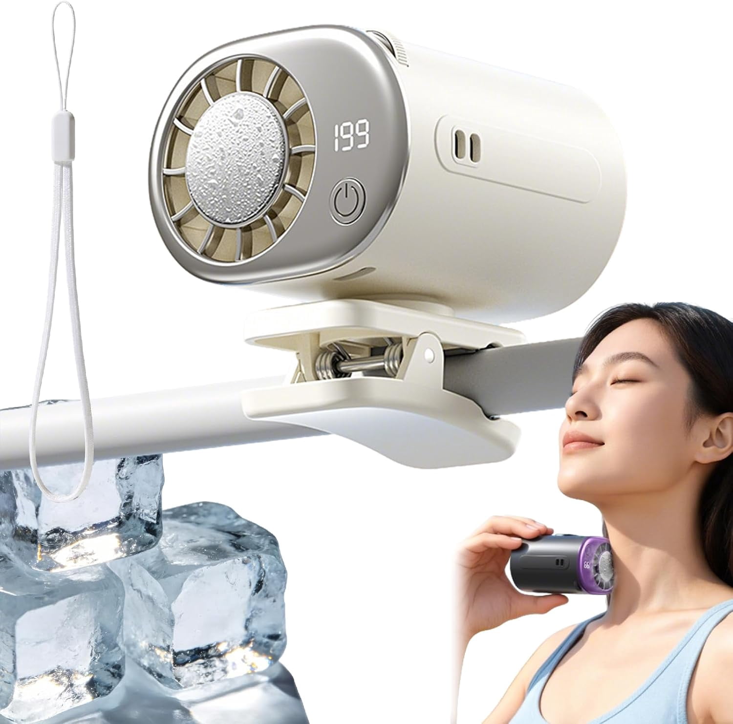 2026 Car Clip on Air Conditioner Fan with LED Display - 360° Rotation, 199 Speeds Adjustable, USB Rechargeable Personal Cooling Fan, 16℃ Semi-Cooling Wide Clamp Detachable