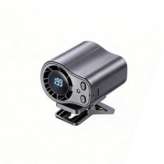 Portable Clip on Car Fan with LED Display, 360° Rotation 199 Speeds Mini Cooling Fan, USB Rechargeable 1500mAh for Vehicle Stroller Office Camping
