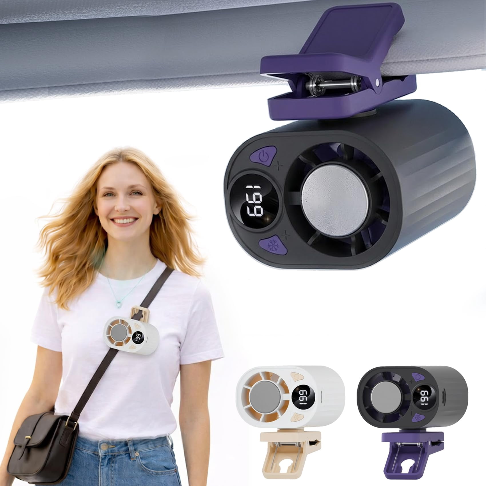 2026 Car Clip on Air Conditioner Fan with LED Display - 360° Rotation, 199 Speeds & Semi-Cooling Technology, USB Rechargeable Personal Fan, Hands-Free Clip on Fan for Cars, Work, Camping