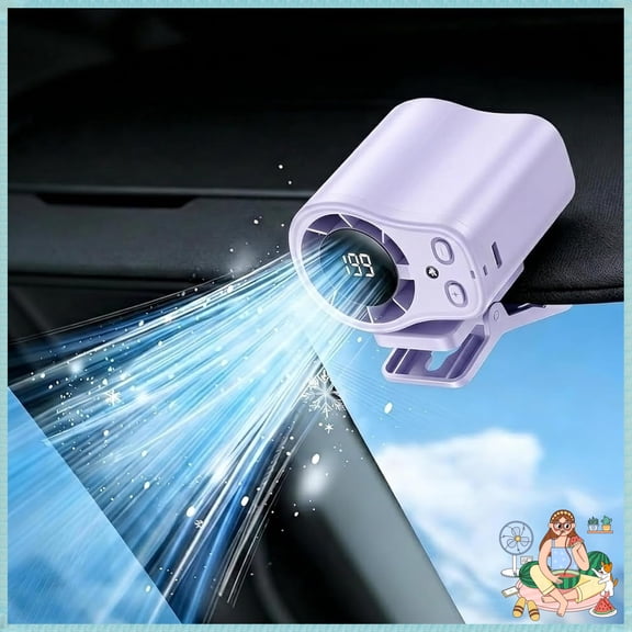 2026 Car Clip on Air Conditioner Fan with LED Display - 360° Rotation, 199 Speeds & Semi-Cooling Technology, USB Rechargeable Personal Fan, Hands-Free Clip on Fan for Cars, Work, Camping (Purple)