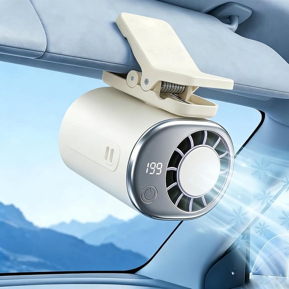 2026 Car Clip on Air Conditioner Fan with LED Display - 360° Rotation, 199 Speeds & Semi-Cooling Technology, USB Rechargeable Personal Fan, Hands-Free Clip on Fan for Cars, Work, Camping (B-White)