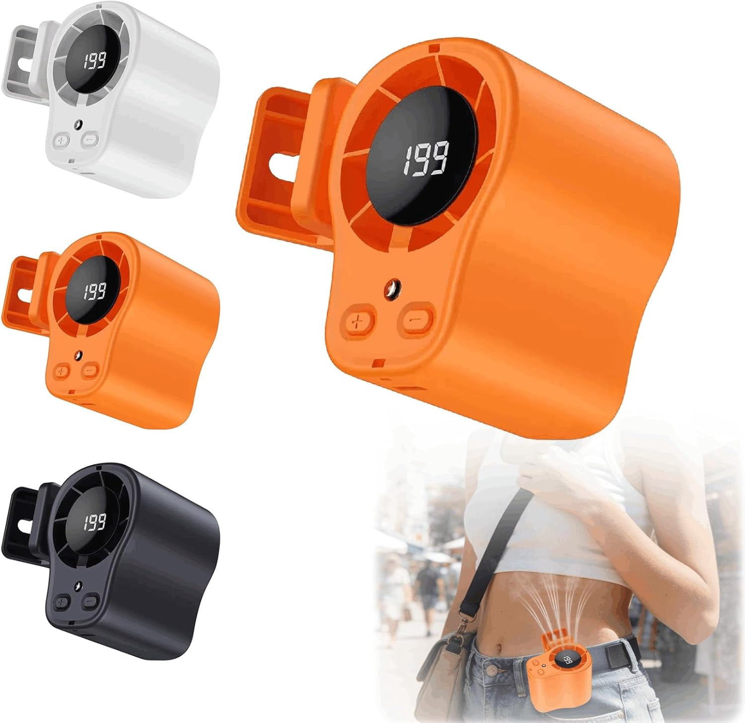 2026 Car Clip on Air Conditioner Fan with LED Display,360° Rotation Adjustable Speed Cooler Fan with Clamp, Portable USB Rechargeable Hand On Fan for Car Office Umbrella Beach (Orange)