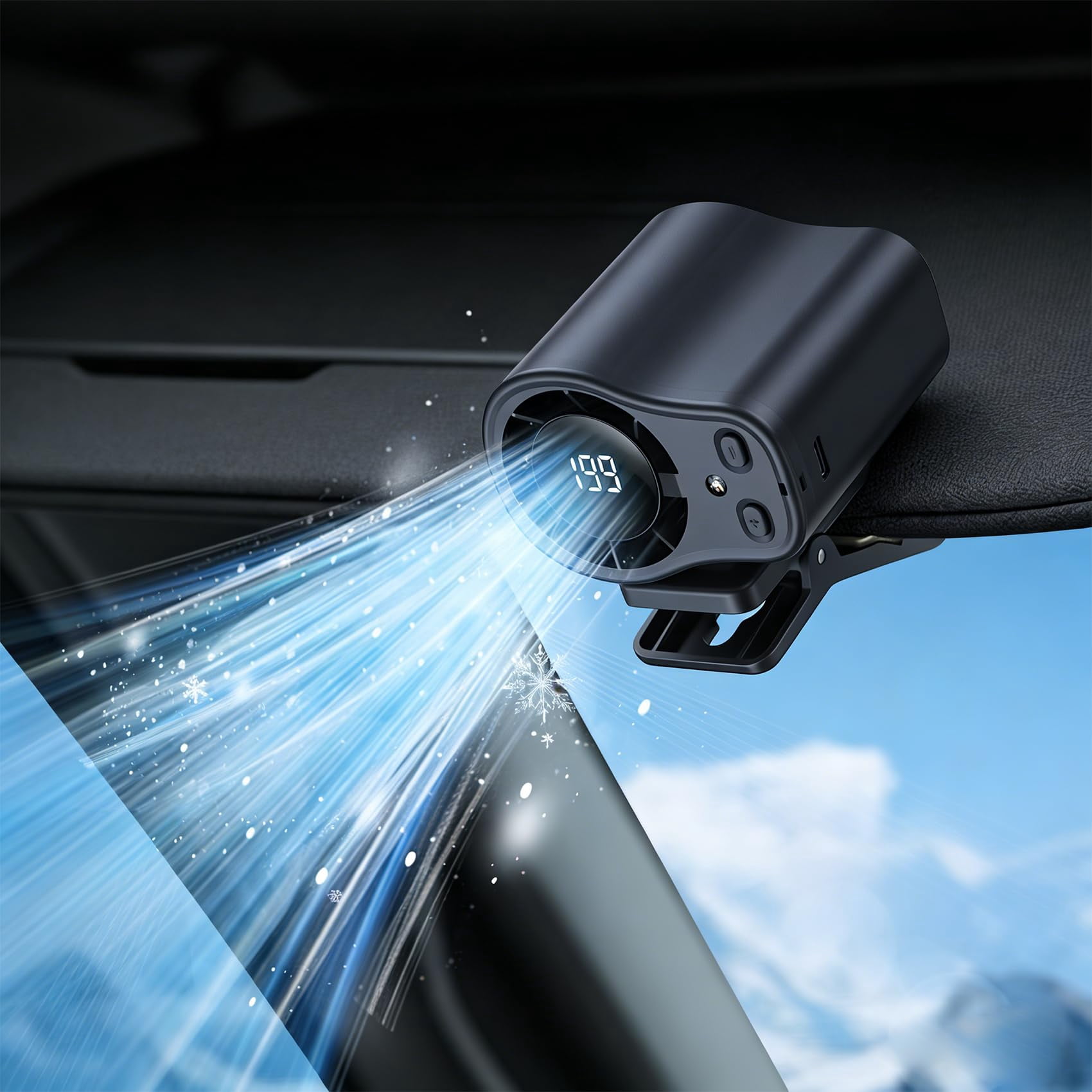 2026 Car Clip on Air Conditioner Fan with LED Display - 360° Rotation, Portable USB Rechargeable Personal Fan, Hands-Free Clip on Fan for Cars, Work, Camping
