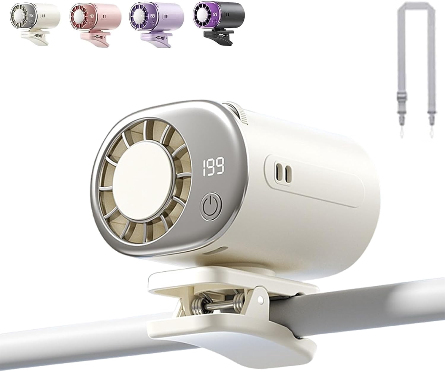2026 Car Clip On Air Conditioner Fan with LED Display - 360° Rotation, USB Rechargeable Personal Cooling Fan, 199 Speeds Adjustable, 16℃ Semi-Cooling Wide Clamp Detachable (White)