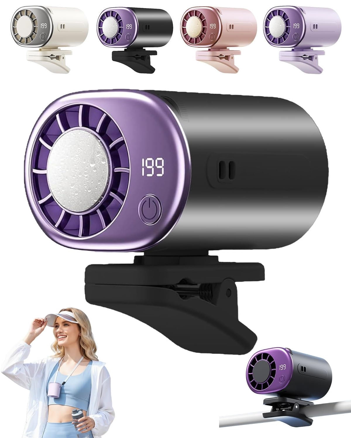 2026 Car Clip on Air Conditioner Fan with LED Display - 360° Rotation, USB Rechargeable Personal Cooling Fan, 199 Speeds Adjustable, 16℃ Semi-Cooling Wide Clamp Detachable
