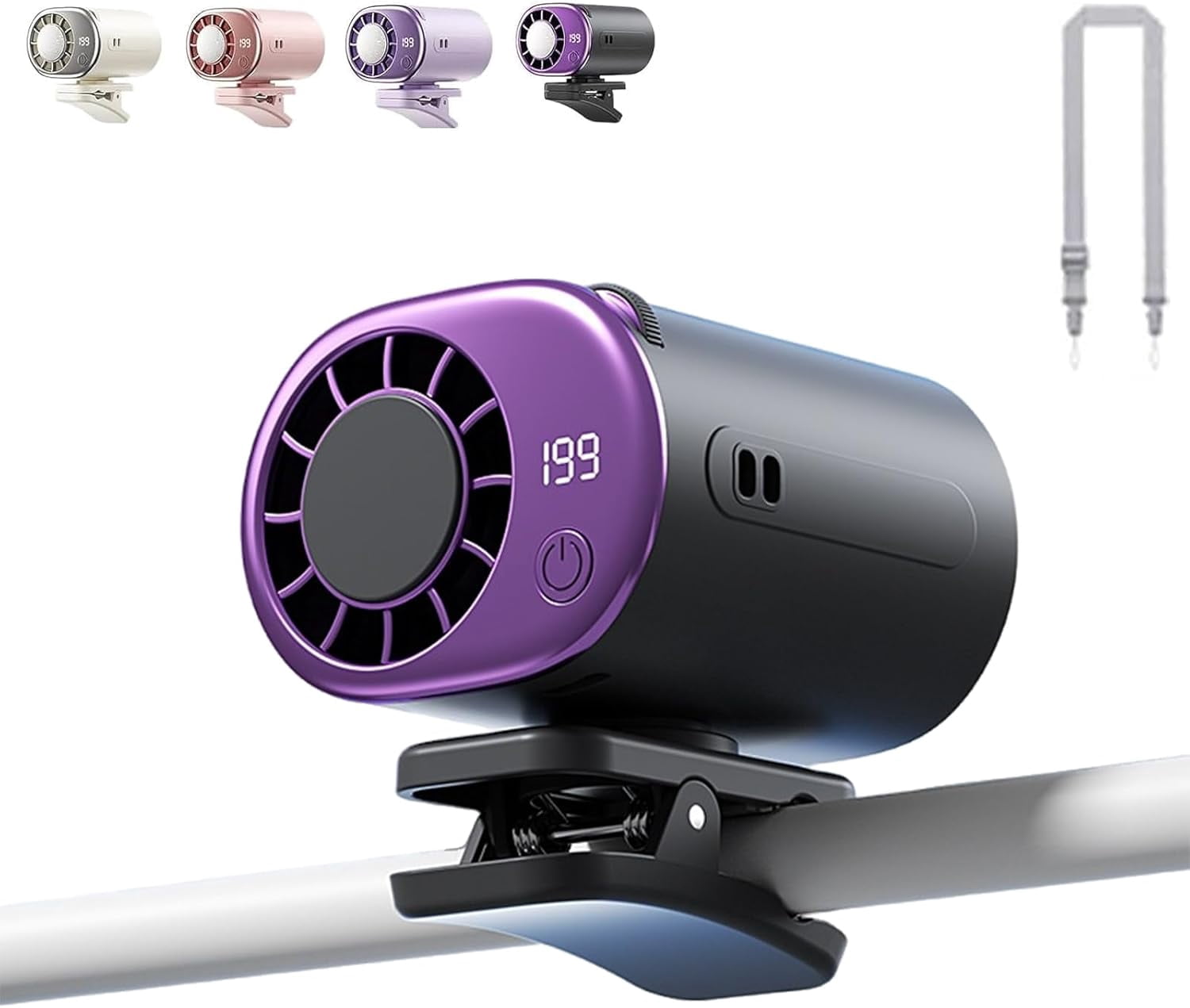 2026 Car Clip On Air Conditioner Fan with LED Display - 360° Rotation, USB Rechargeable Personal Cooling Fan, 199 Speeds Adjustable, 16℃ Semi-Cooling Wide Clamp Detachable (Black)