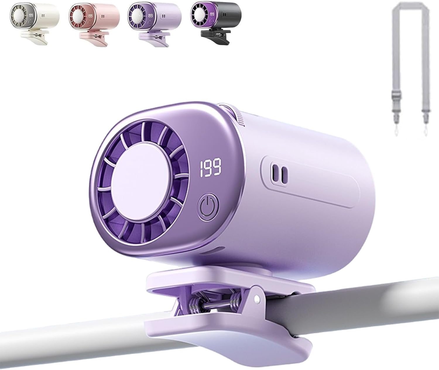 2026 Car Clip On Air Conditioner Fan with LED Display - 360° Rotation, USB Rechargeable Personal Cooling Fan, 199 Speeds Adjustable, 16℃ Semi-Cooling Wide Clamp Detachable (Purple)