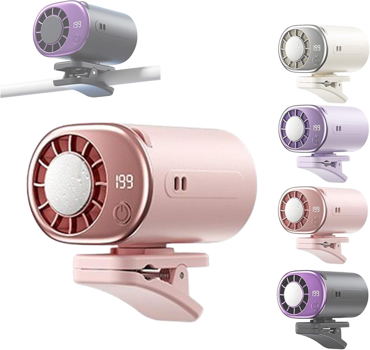 2026 Car Clip On Air Conditioner Fan with LED Display – Adjustable 360° Rotation, USB Rechargeable Personal Cooling Fan, Detachable Wide Clip for Car, Desk, and Backseat Use (Pink)