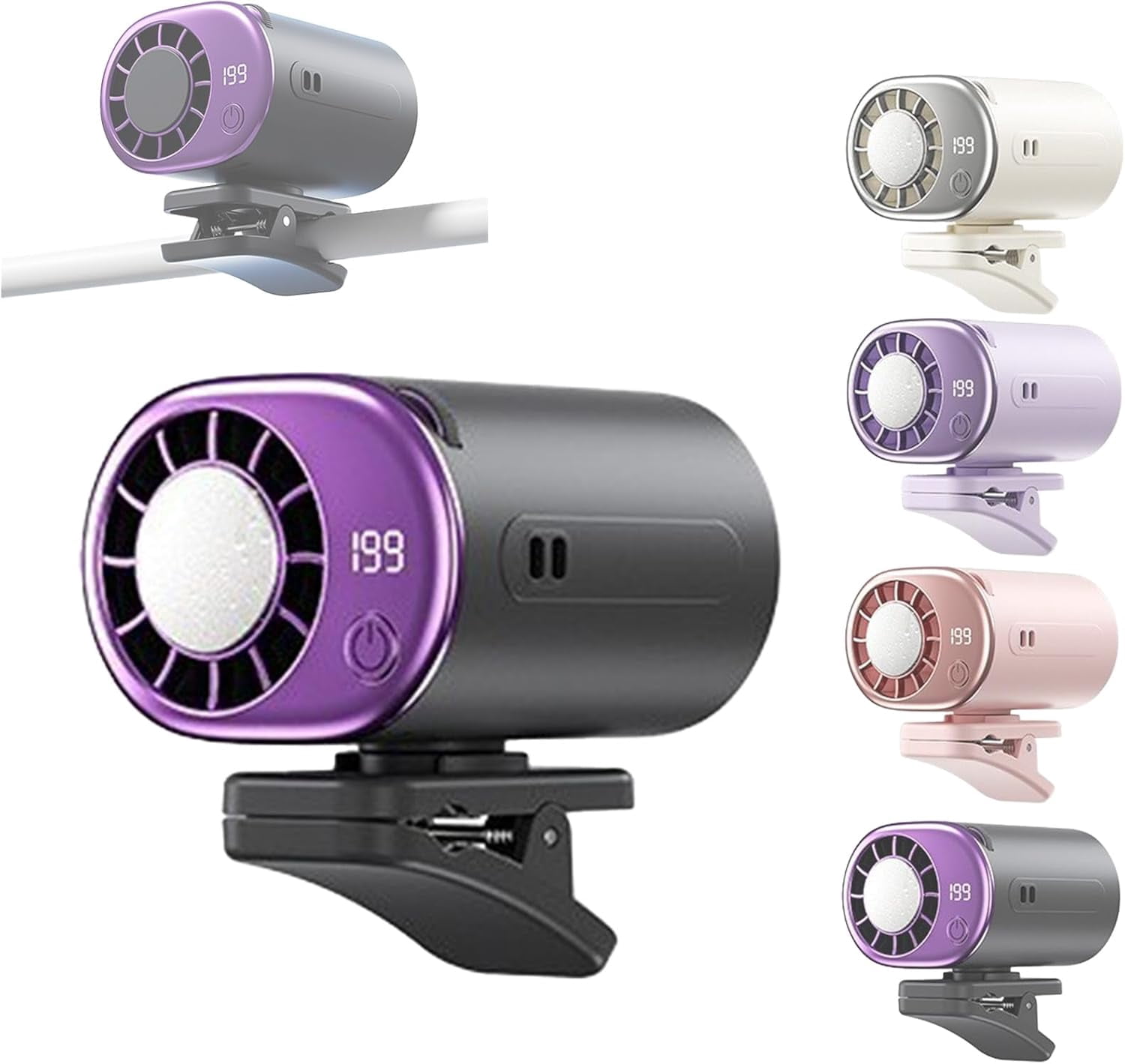 2026 Car Clip On Air Conditioner Fan with LED Display – Adjustable 360° Rotation, USB Rechargeable Personal Cooling Fan, Detachable Wide Clip for Car, Desk, and Backseat Use (Gray)