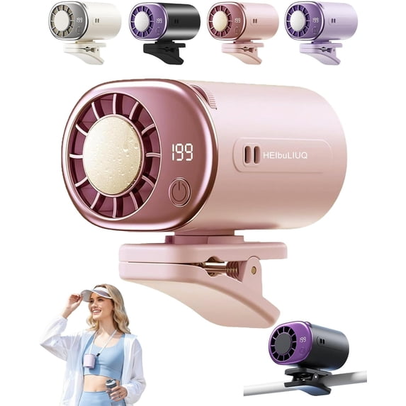 2026 Car Clip on Air Conditioner Fan with LED Display, Portable Mini Cooling System for Auto Vehicle, USB Rechargeable Battery Powered Gadget, 360° Rotation Adjustable 199 Speeds Truck Tent,Pink