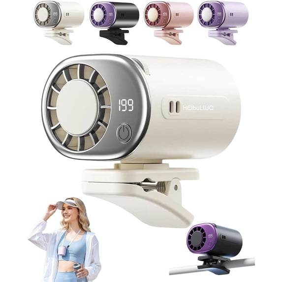 2026 Car Clip on Air Conditioner Fan with LED Display, Portable Mini Cooling System for Auto Vehicle, USB Rechargeable Battery Powered Gadget, 360° Rotation Adjustable 199 Speeds Truck Tent,White