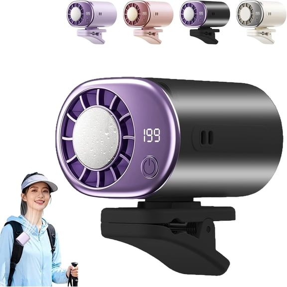 2026 Car Clip On Air Conditioner Fan with LED Display - 360° Rotation, 199 Speeds Adjustable, USB Rechargeable Personal Cooling Fan (Purple-Grey)
