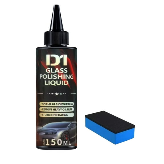 2026 Car Glass Repair Traceless Polishing Solution 150ml, Glass Scratch Remover Liquid with Random Sponge Scrubber, Use for Car Window and Windshield Daily Polishing Maintenance, 6.9in, Multicolor