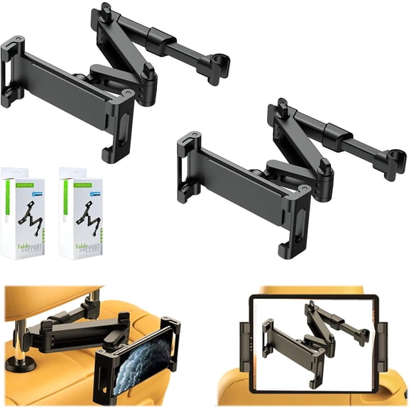 2026 Car Headrest Tablet Holder 2 Pack, (3 in 1 Extension Arm) Tablet Mount for Car Backseat, for Phone iPad Pro Air Mini Galaxy, for Most Tablets/Phones, Fits Larger Tablets - Black