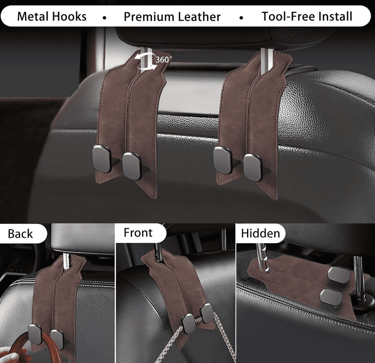 2026 Car Hooks, Cozy Land Headrest Hooks, Twin Hook Leather Car ...