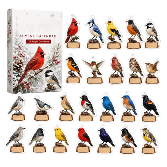 2026 Cardinal Christmas Advent Calendar, 24-Day Acrylic Ornament Blind Box, Holiday Countdown Gift Box (Cardinal Countdown Box)