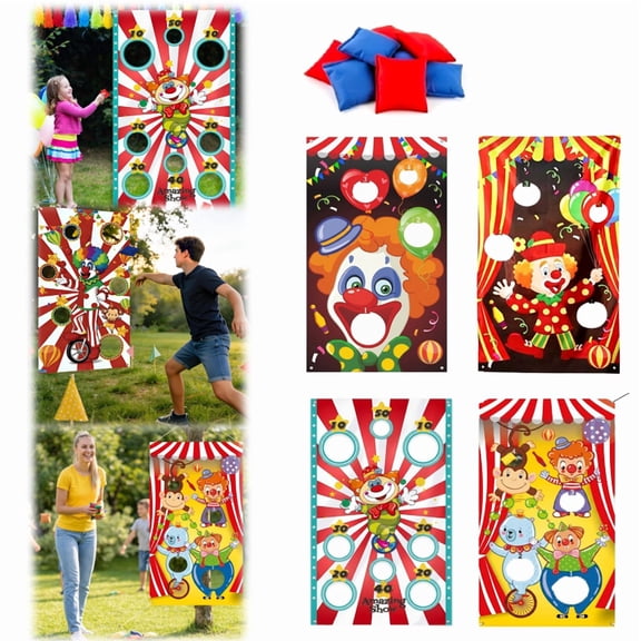2026 Carnival Toss Game Banner with 1 Bean Bags Carnival Game for Adults in Indoor Outdoor Activities Circus Theme Birthday Party Decoration Supply Set A