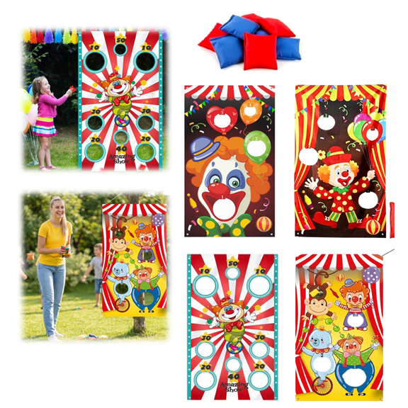 2026 Carnival Toss Game Banner with Bean Bags, Circus Theme Party Decorations Toss Banner for Indoor Outdoor Activities, Hanging Bean Bag Toss Game Backdrop(55x30in) B