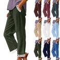 thumbnail image 1 of 2026 Casual Summer Linen Pants Womens Capris Lace Elastic High Waist Pant Straight Cropped Trouser Army Green XL, 1 of 9