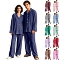 thumbnail image 1 of 2026 Casual Wear Adult Family Matching Pajamas Set - Soft Solid Color Button-Down Loungewear - Loose Fit Long Sleeve Top & Long Pants Two-Piece Casual Sleepwear, 1 of 6